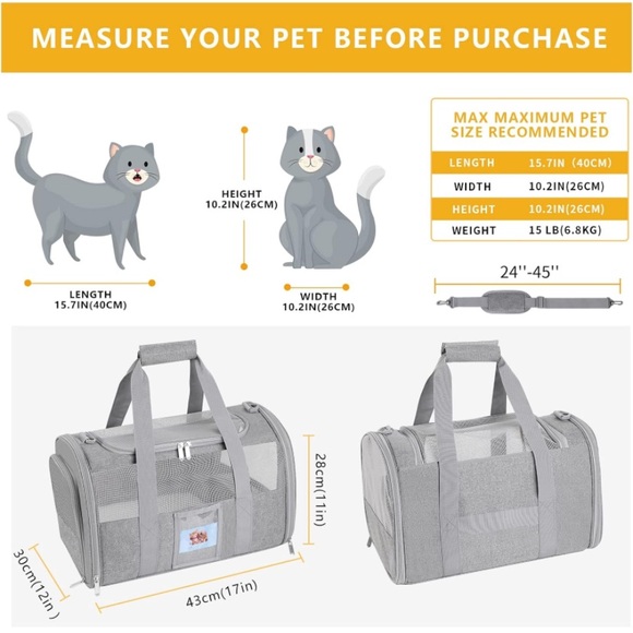 NWT Dog / cat Carrier Airline Approved, Small, up to 15lb, Collapsible Grey - Picture 4 of 7